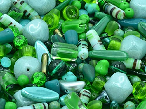 1.4oz (40g) Variative Mix of Pressed Czech Glass Beads, Green