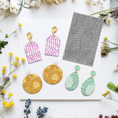 4PCS Polymer Clay Flowers Leaves Texture Sheets Set for Using with Clay Cutters (4 Count)
