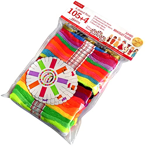 Embroidery Floss Rainbow Color 109 Skeins Per Pack Cross Stitch Threads Friendship Bracelets Floss Crafts Floss with 3 Weaved Plate（105 pcs Embroidery Floss +4 Metallic Embroidery Thread (2743.75 Foot)
