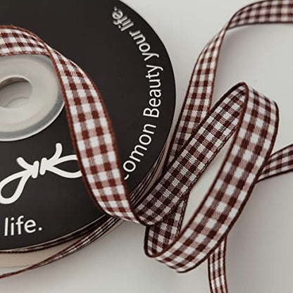 Brown Gingham Ribbon 25 Yards Christmas Ribbon for Crafts Plaid Checked Ribbon 100% Polyester (75 Foot)