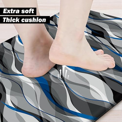 Kitchen Mats for Floor Modern Abstract kitchen rugs Grey and Blue Stripe Anti Fatigue Kitchen Mats Waterproof Floor Mats Cushioned Non