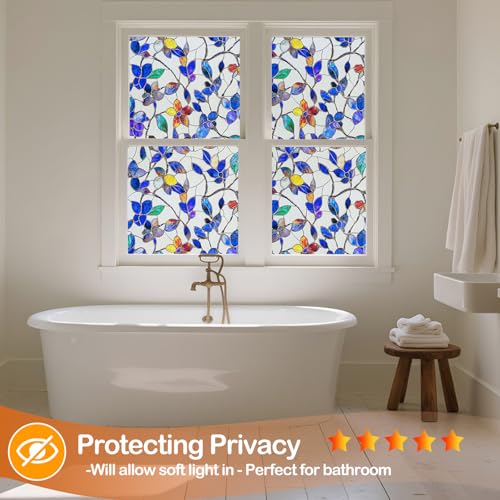 Colorful Leaf Static Cling Window Film Frosted Stained Glass Privacy Anti