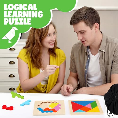 3 Pack Large Wooden Blocks Puzzles Hexagon Tangram Puzzle Wooden Russian Brain Puzzles for Adult Challenge Teasers Geometric Jigsaw Logic Iq STEM Educational Gift Graduation (3 Count)