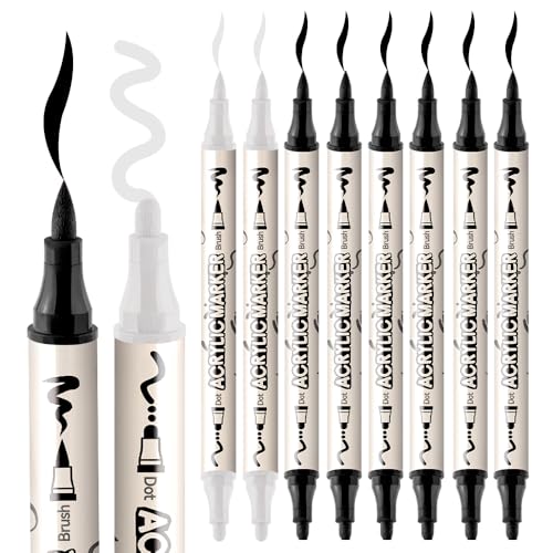 6 Black and 2 White Paint Markers Bold and Brush Dual (8 Count)
