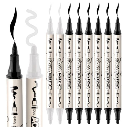 6 Black and 2 White Paint Markers Bold and Brush Dual (8 Count)