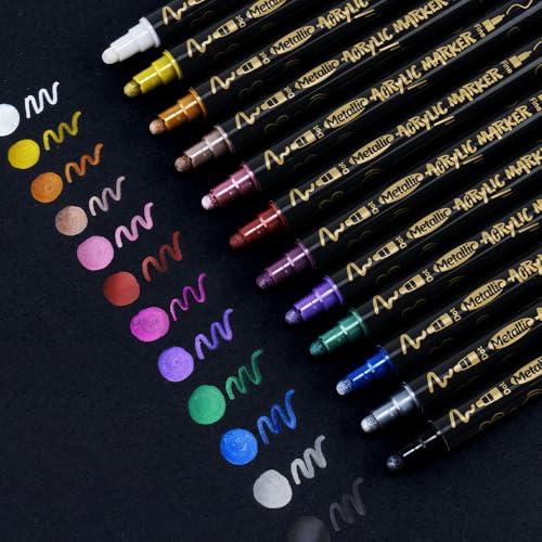 12Colors Metallic Paint Markers Bold and Fine Dual (12 Count)