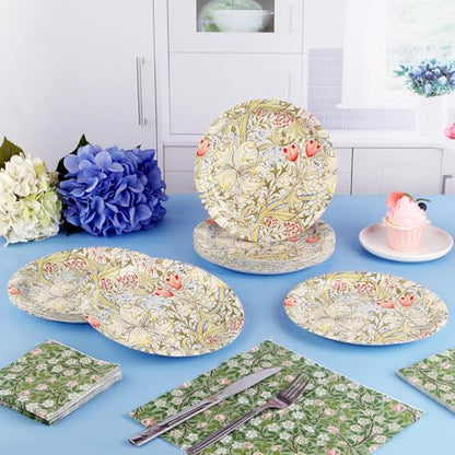 40Pcs William Morris Paper Plates Vintage Floral Decorations (40 Count)