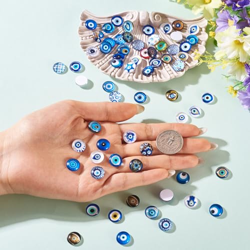 100Pcs 12mm Evil Eye Glass Cabochons for Jewelry Making (100 Count)