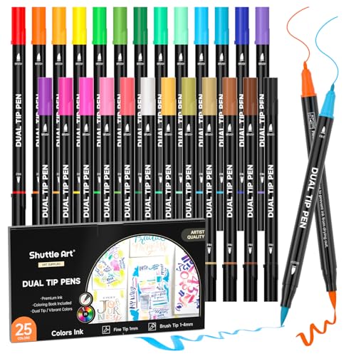 Dual Tip Brush Markers 25 Colors Water