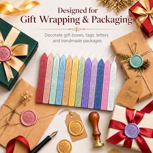12 Pack Pattern Wick Sealing Wax Sticks for Wax Seal Stamp