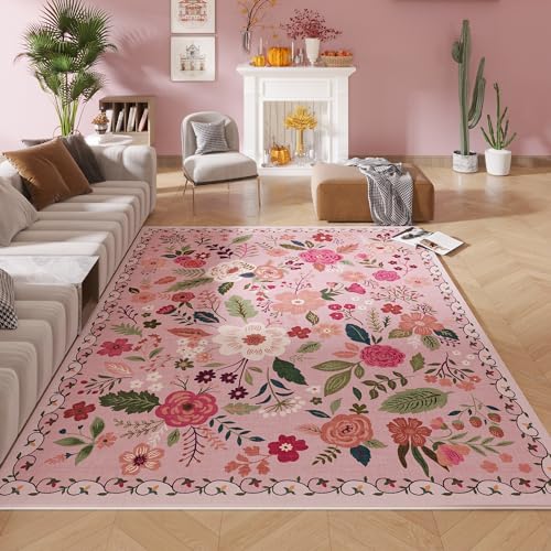 Area Rugs 8x10 Rug for Living Room Clearance Washable Boho Area Rug Non Slip Floral Vintage Low Pile Large Rug for Living Room