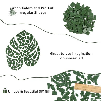 Green Glass Mosaic Tiles for Crafts Bulk (7.05 Ounce)