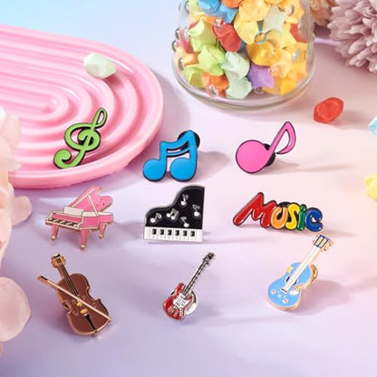 Beadthoven 9pcs Musical Instrument Badge Brooch Pins Fashion Metal Music Notes Symbols Enamel Lapel Pin Backpack Clothes Jewelry Gift Cute Cartoon Pin for for DIY Backpacks Bags Jackets Hat Decoration