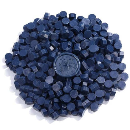 360Pcs Navy Blue Sealing Wax Beads with 2 Spoons and 4 Tea Candles for Wax Seal Stamps (360 Count)