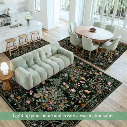 Floral Washable Runner Rug 2x8 Non Slip
