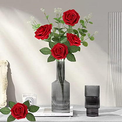 Dark Red Rose 25pcs Real Looking Artificial Flowers w (25 Count)