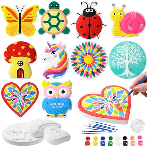 10 Pack Spring Flower Paint Your Own Stones for Adult DIY Ceramic Butterfly Turtle Ladybug Stepping Stones Painting Craft Kits Painting Supplies Garden Outdoor Stone Art Gifts