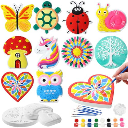 10 Pack Spring Flower Paint Your Own Stones for Adult DIY Ceramic Butterfly Turtle Ladybug Stepping Stones Painting Craft Kits Painting Supplies Garden Outdoor Stone Art Gifts