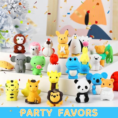 36Pcs Animal Erasers Kids Desk Pets Pencil Erasers 3D Puzzle Bulk Mini Animal Eraser Toys Fun Cute Eraser for Classroom Rewards (36 Count)
