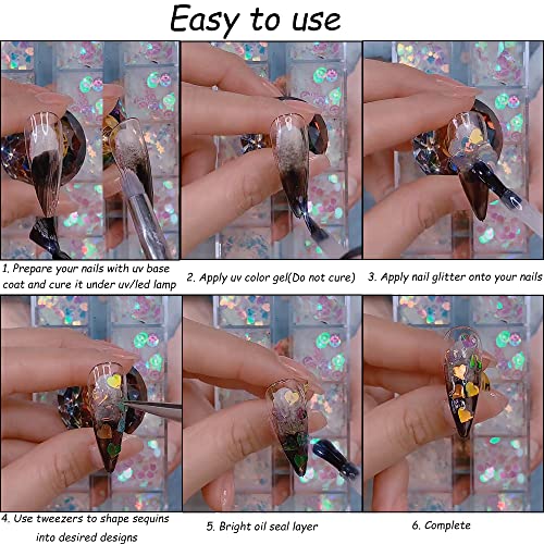 24 Grids Holographic Nail Sequins and 1 Pcs Tweezers