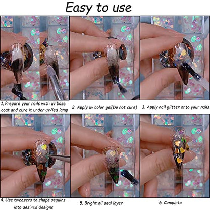 24 Grids Holographic Nail Sequins and 1 Pcs Tweezers
