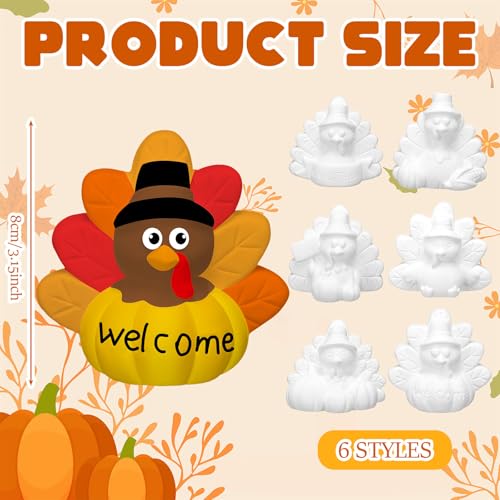6 Sets Thanksgiving Turkey Gnome Ceramics DIY Painting Kit Brushes (6 Count)