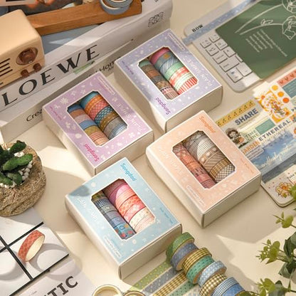 20 Rolls Basic Washi Tape Set Japanese Arts Adhesive Tapes Simple Patterns Decorative Masking Tape Sets for Craft (20 Count)