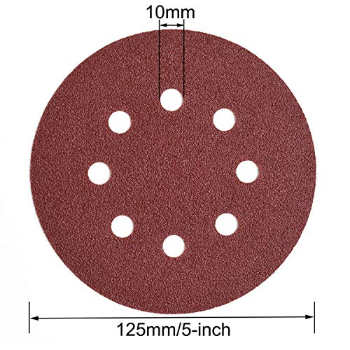 5-Inch 8-Hole Hook & Loop Sanding Discs 40-400 Mixed Grits, 105-Pack (105 Count)