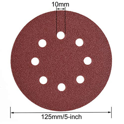 5-Inch 8-Hole Hook & Loop Sanding Discs 40-400 Mixed Grits, 105-Pack (105 Count)