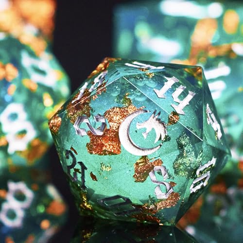 The Green Moon of Mystery Liquid Core DND Dice Set (7 Count)