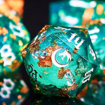 The Green Moon of Mystery Liquid Core DND Dice Set (7 Count)