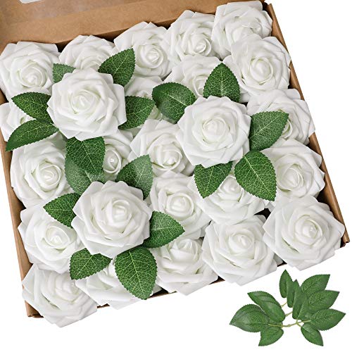 White Rose 50pcs Real Looking Artificial Flowers w (50 Count)