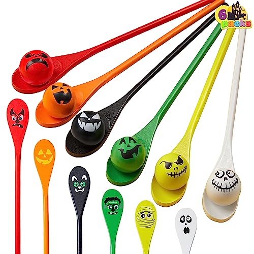 6 Pcs Halloween Egg and Spoon Race Game Set; Eyeballs and Spoons with Assorted Colors for Kids Adults Halloween Outdoor Fun Games (6 Count)