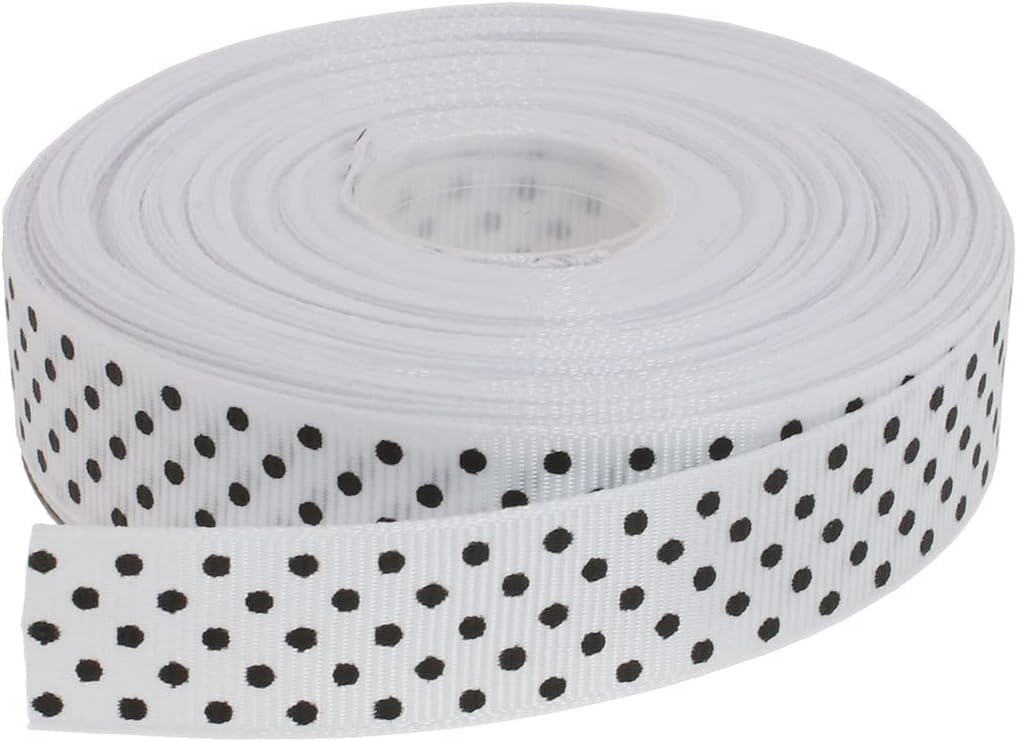 Polka Dot Grosgrain Ribbon 25 Yard Each Roll 100% Polyester (3/4", White) - Crafty Corner