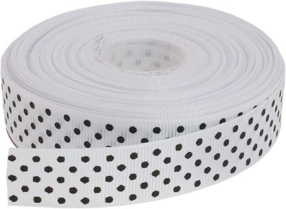 Polka Dot Grosgrain Ribbon 25 Yard Each Roll 100% Polyester (3/4", White) - Crafty Corner