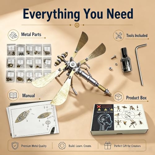 3D Metal Puzzle Kit for Adults Teens Steampunk Dragonfly 140+ Pcs Mechanical Assembly Models 3 Hours to Build Ideal for Gifts and Decorations