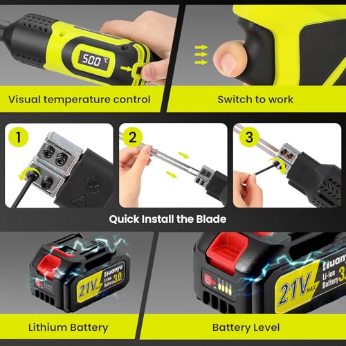 Cordless Hot Knife 2 Blades 4"+6" Set 3.0Ah Battery Powered 100W