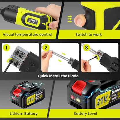 Cordless Hot Knife 2 Blades 4"+6" Set 3.0Ah Battery Powered 100W