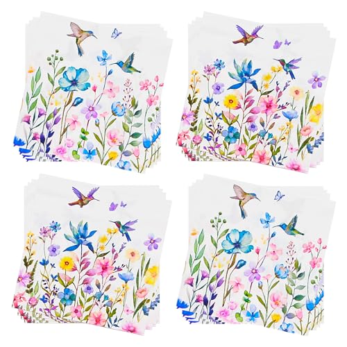 Paper Napkins 80 Pack 2 Ply Floral Beverage Luncheon Dinner Paper Napkins Flower Print Disposable Napkins for Wedding Anniversary Celebrations (80 Count)