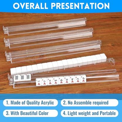 4 PCS Clear Acrylic American Majiang Tile Racks with Pushers (4 Count)
