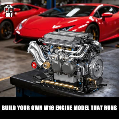 W16 Engine Building Blocks Set for Adults (801 Count)