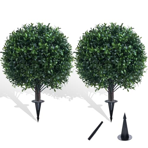 2Pack UV Resistant Green Artificial Boxwood Topiary Fake Plant (2 Count)