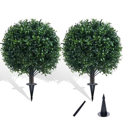2Pack UV Resistant Green Artificial Boxwood Topiary Fake Plant (2 Count)