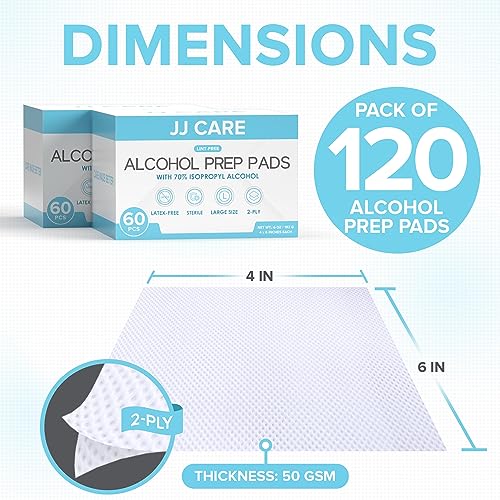 Large Alcohol Prep Pads [Pack of 120] (120 Count)