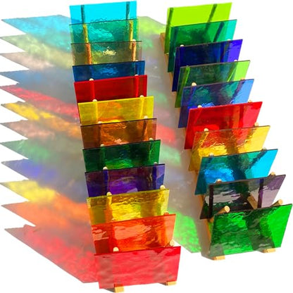 24 Sheets Rainbow Transparent Stained Glass Sheet Value Pack (24 Count)