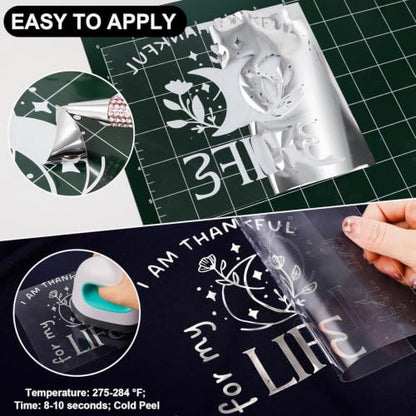 Silver Metallic Foil Heat Transfer Vinyl 12" x5ft Silver HTV Vinyl Roll Chrome Iron on Vinyl Easy to Cut & Weed DIY Heat Press Design for T