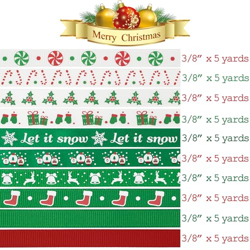 3 8 inch 100 Yards Assorted Christmas Ribbon (300 Foot)