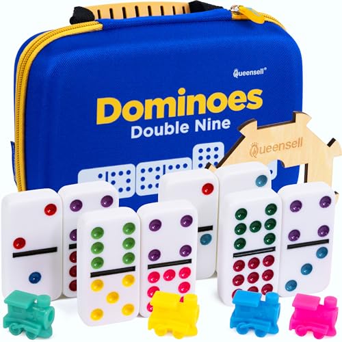 Double 9 Dominos Set for Adults and Kids with Colored Dots