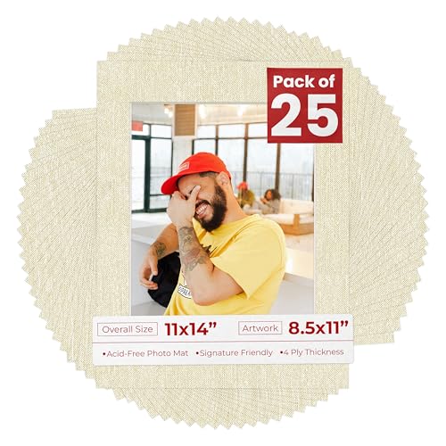 Pack of 25 Acid Free 11x14 Mats Bevel Cut for 8.5x11 Photos (25 Count)