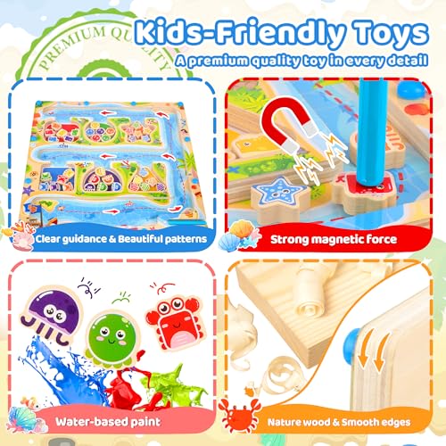 Toddlers Wooden Magnetic Color & Shape Sorting Maze & Magnetic Board
